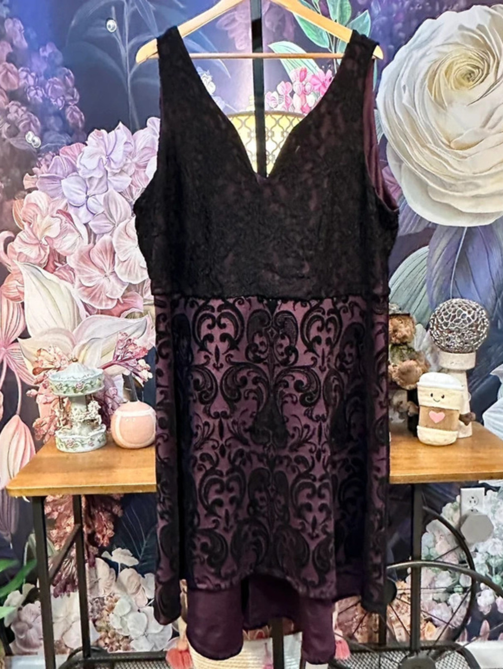 Maurices 2 Fit & Flare Dress Flocked Damask Lace Whimsigoth Goth Dark Romantic
